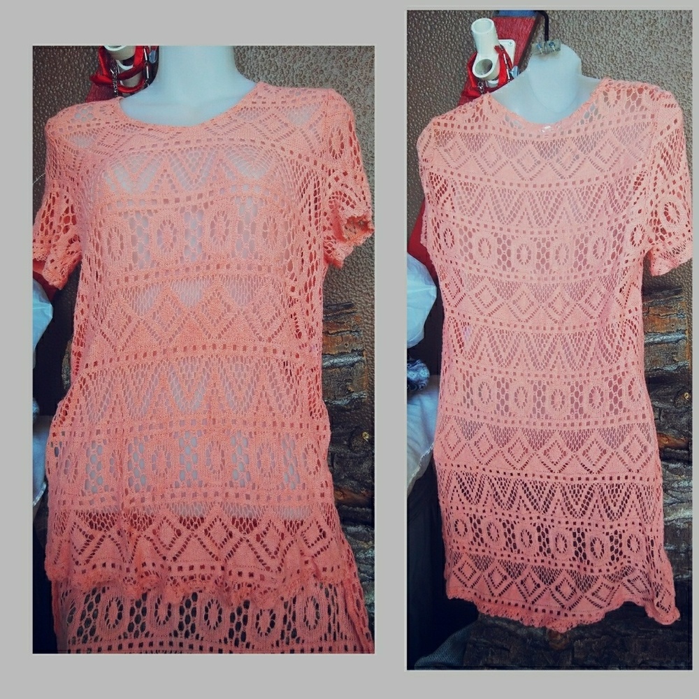 Sheer coral color beach cover up size m